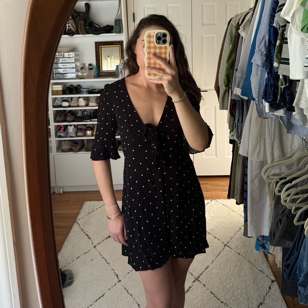 Free People All Yours black polka dot tie dress, size 6